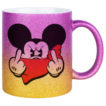 Mickey fuck off, Κούπα Χρυσή/Ροζ Glitter, κεραμική, 330ml
