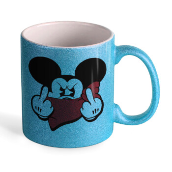 Mickey fuck off, Κούπα Σιέλ Glitter που γυαλίζει, κεραμική, 330ml
