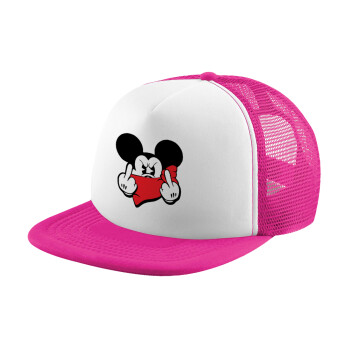 Mickey fuck off, Καπέλο Soft Trucker με Δίχτυ Pink/White 