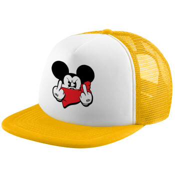 Mickey fuck off, Καπέλο Soft Trucker με Δίχτυ Κίτρινο/White 