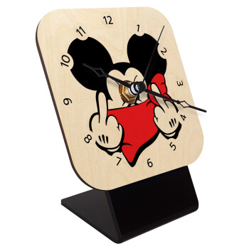 Mickey fuck off, Quartz Table clock in natural wood (10cm)