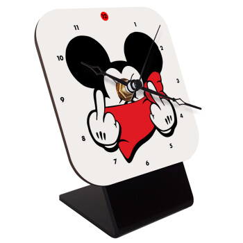 Mickey fuck off, Quartz Wooden table clock with hands (10cm)