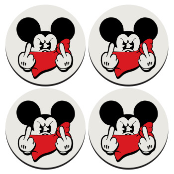 Mickey fuck off, SET of 4 round wooden coasters (9cm)