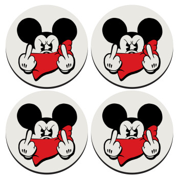 Mickey fuck off, SET of 4 round wooden coasters (9cm)