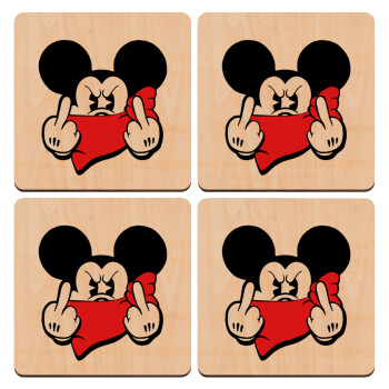 Mickey fuck off, ΣΕΤ x4 Σουβέρ ξύλινα τετράγωνα plywood (9cm)