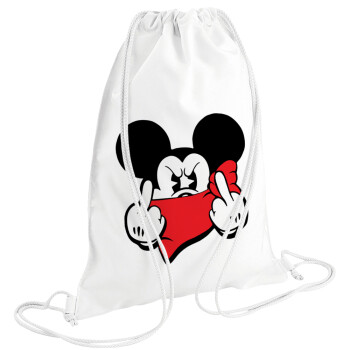 Mickey fuck off, Τσάντα πλάτης πουγκί GYMBAG λευκή (28x40cm)