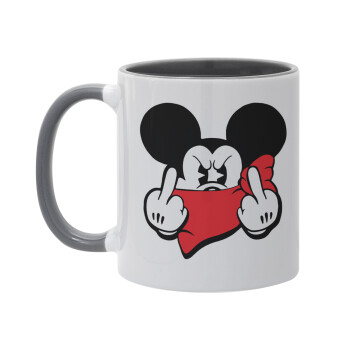 Mickey fuck off, Κούπα χρωματιστή γκρι, κεραμική, 330ml