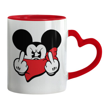 Mickey fuck off, Mug heart red handle, ceramic, 330ml