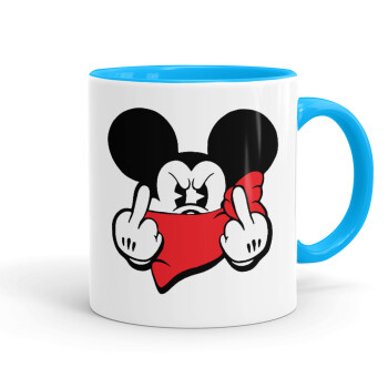 Mickey fuck off, Mug colored light blue, ceramic, 330ml