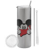 Tumbler stainless steel Silver 600ml, with metal straw & cleaning brush
