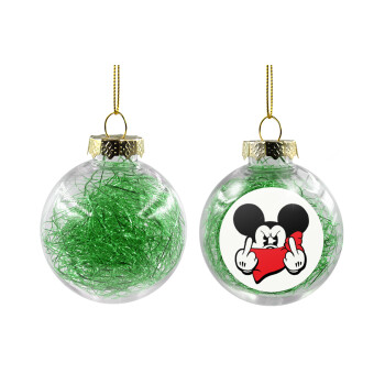 Mickey fuck off, Χριστουγεννιάτικη μπάλα δένδρου διάφανη με πράσινο γέμισμα 8cm