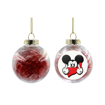 Mickey fuck off, Χριστουγεννιάτικη μπάλα δένδρου διάφανη με κόκκινο γέμισμα 8cm