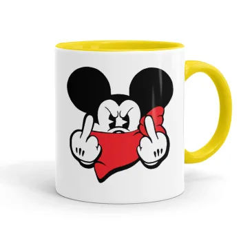 Mickey fuck off, Κούπα χρωματιστή κίτρινη, κεραμική, 330ml