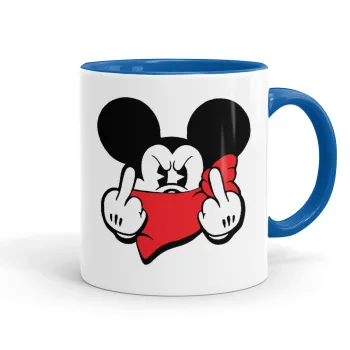 Mickey fuck off, Κούπα χρωματιστή μπλε, κεραμική, 330ml