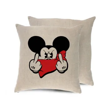 Mickey fuck off, Μαξιλάρι καναπέ ΛΙΝΟ 40x40cm περιέχεται το  γέμισμα