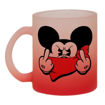 Mickey fuck off, Κούπα γυάλινη δίχρωμη με βάση το κόκκινο ματ, 330ml
