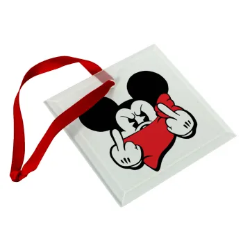Mickey fuck off, Στολίδι Χριστουγεννιάτικο στολίδι γυάλινο τετράγωνο 9x9cm