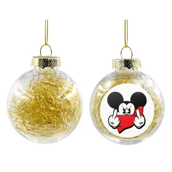 Mickey fuck off, Στολίδι Χριστουγεννιάτικη μπάλα δένδρου διάφανη με χρυσό γέμισμα 8cm