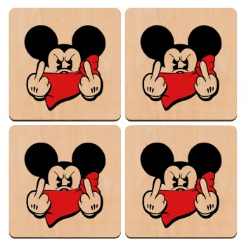 Mickey fuck off, ΣΕΤ x4 Σουβέρ ξύλινα τετράγωνα plywood (9cm)