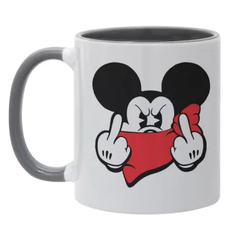 Mickey fuck off, Κούπα χρωματιστή γκρι, κεραμική, 330ml