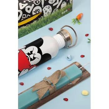 Mickey fuck off, Πασχαλινή Λαμπάδα με παγούρι μεταλλικό (620ml, stainless steel) & κερί αρωματικό πλακέ (30cm) (ΤΙΡΚΟΥΑΖ)