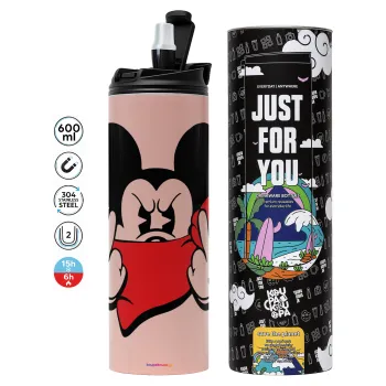 Mickey fuck off, Tumbler ποτήρι θερμό ΡΟΖ από ανοξείδωτο ατσάλι 600ml