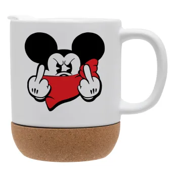 Mickey fuck off, Κούπα, κεραμική με βάση φελού και καπάκι (ΜΑΤ), 330ml