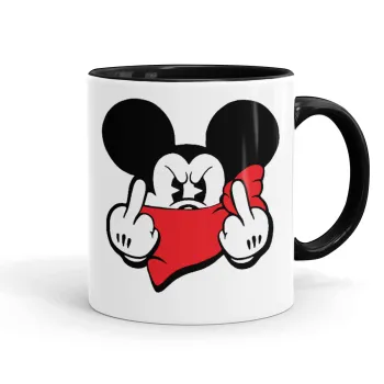 Mickey fuck off, Κούπα χρωματιστή μαύρη, κεραμική, 330ml