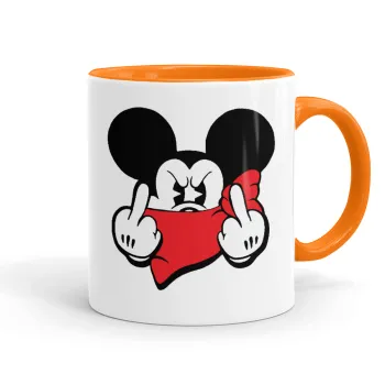 Mickey fuck off, Κούπα χρωματιστή πορτοκαλί, κεραμική, 330ml