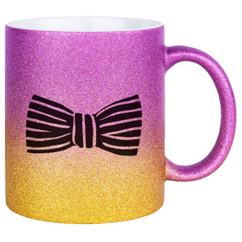 Bow tie, Κούπα Χρυσή/Ροζ Glitter, κεραμική, 330ml
