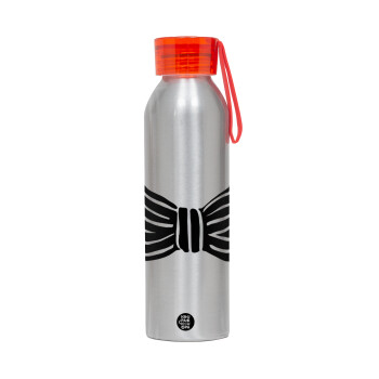 Bow tie, Αλουμινένιο Αθλητικό Μπουκάλι 650ml – Ασημί με Κόκκινο Καπάκι και Λουράκι Σιλικόνης