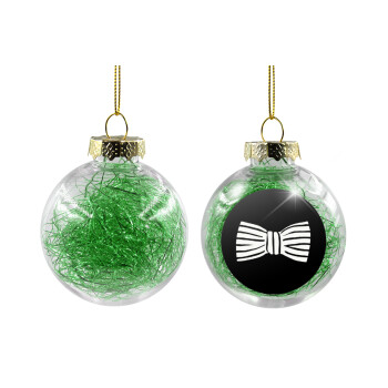 Bow tie, Χριστουγεννιάτικη μπάλα δένδρου διάφανη με πράσινο γέμισμα 8cm