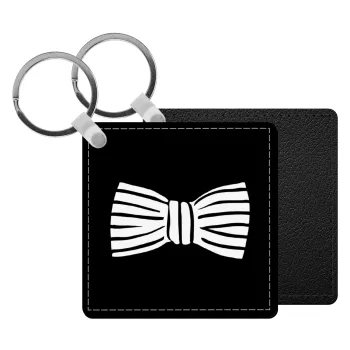 Bow tie, Μπρελόκ Δερματίνη, τετράγωνο ΜΑΥΡΟ (5x5cm)