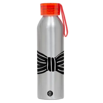 Bow tie, Αλουμινένιο Αθλητικό Μπουκάλι 650ml – Ασημί με Κόκκινο Καπάκι και Λουράκι Σιλικόνης