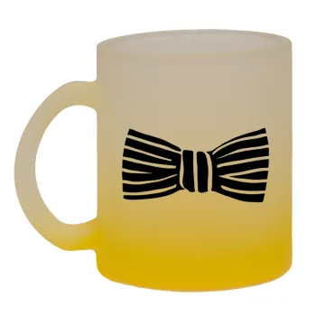 Bow tie, Κούπα γυάλινη δίχρωμη με βάση το κίτρινο ματ, 330ml