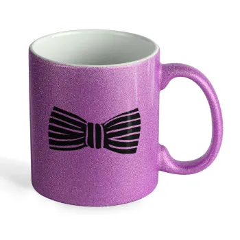 Bow tie, Κούπα Μωβ Glitter που γυαλίζει, κεραμική, 330ml