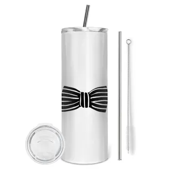Bow tie, Tumbler ποτήρι θερμό από ανοξείδωτο ατσάλι 600ml, με μεταλλικό καλαμάκι & βούρτσα καθαρισμού