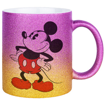 Mickey Classic, Κούπα Χρυσή/Ροζ Glitter, κεραμική, 330ml