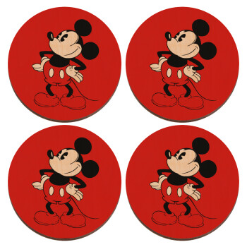 Mickey Classic, ΣΕΤ x4 Σουβέρ ξύλινα στρογγυλά plywood (9cm)
