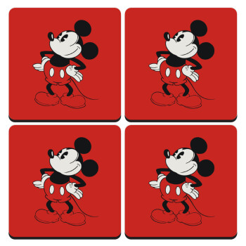 Mickey Classic, ΣΕΤ 4 Σουβέρ ξύλινα τετράγωνα (9cm)