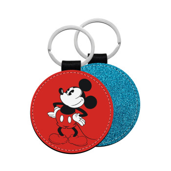 Mickey Classic, Μπρελόκ Δερματίνη, στρογγυλό ΜΠΛΕ (5cm)