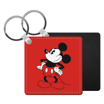 Mickey Classic, Μπρελόκ Δερματίνη, τετράγωνο ΜΑΥΡΟ (5x5cm)