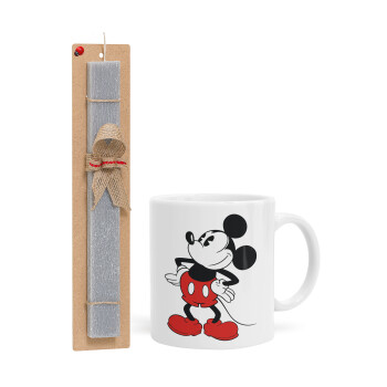 Mickey Classic, Πασχαλινό Σετ, Κούπα κεραμική (330ml) & πασχαλινή λαμπάδα αρωματική πλακέ (30cm) (ΓΚΡΙ)