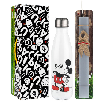 Mickey Classic, Easter candle, metallic white thermos bottle (500ml) & aromatic flat candle (30cm) (GRAY)