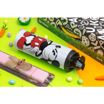 Mickey Classic, Easter candle,Travel Tumbler 2 Lids, with metal straw & cleaning brush & aromatic flat candle (30cm) (PINK)