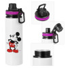 Metallic water bottle with safety lid, 850ml aluminum