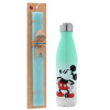 Easter Set, Metallic green/white thermos (Stainless steel), double-walled, 500ml & scented flat Easter candle (30cm) (TURQUOISE)