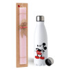 Easter Set, metallic stainless steel water bottle (750ml) & scented flat Easter candle (30cm) (PINK)