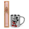 Easter Set, metallic thermal cup (300ml) & aromatic flat Easter candle (30cm) (PINK)