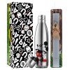 Easter Set, metallic stainless thermos flask (500ml) & scented flat Easter candle (30cm) (GRAY)